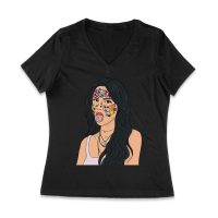 Olivia Rodrigo Cartoon Style T-Shirt with Face Stickers and Pop Expression Women Jersey V-Neck – Viva Party