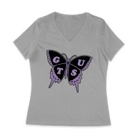 GUTS Butterfly Olivia Rodrigo T-Shirt with Purple Wings and Typography Women Jersey V-Neck