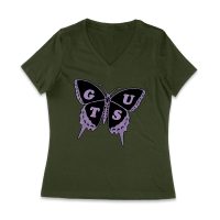 GUTS Butterfly Olivia Rodrigo T-Shirt with Purple Wings and Typography Women Jersey V-Neck