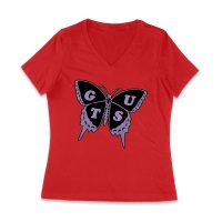 GUTS Butterfly Olivia Rodrigo T-Shirt with Purple Wings and Typography Women Jersey V-Neck