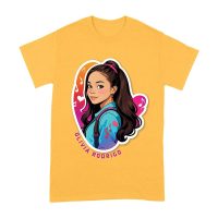Bright Olivia Rodrigo Cartoon T-Shirt with Ponytail and Music Icons Unisex Adult