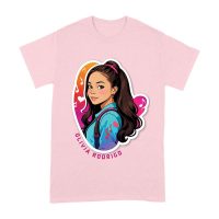 Bright Olivia Rodrigo Cartoon T-Shirt with Ponytail and Music Icons Unisex Adult