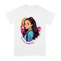 Bright Olivia Rodrigo Cartoon T-Shirt with Ponytail and Music Icons Unisex Adult