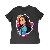 Bright Olivia Rodrigo Cartoon T-Shirt with Ponytail and Music Icons Women Relaxed – Viva Party