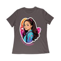 Bright Olivia Rodrigo Cartoon T-Shirt with Ponytail and Music Icons Women Relaxed
