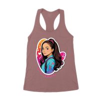 Bright Olivia Rodrigo Cartoon T-Shirt with Ponytail and Music Icons Women's Racerback Tank Top