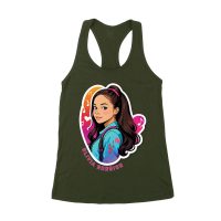 Bright Olivia Rodrigo Cartoon T-Shirt with Ponytail and Music Icons Women's Racerback Tank Top
