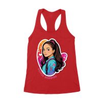Bright Olivia Rodrigo Cartoon T-Shirt with Ponytail and Music Icons Women's Racerback Tank Top