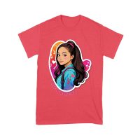 Bright Olivia Rodrigo Cartoon T-Shirt with Ponytail and Music Icons Unisex Youth