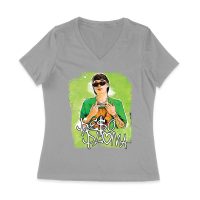Peso-Pluma Streetwear Style Graphic T-Shirt with Green Watercolor Background ? Trendy Urban Look Women Jersey V-Neck