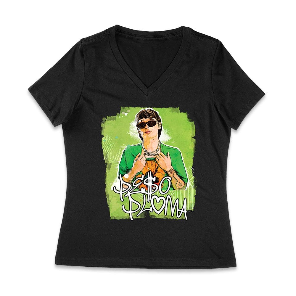 Ppt-01_Wvn-Black.jpg Peso-Pluma Streetwear Style Graphic T-Shirt With Green Watercolor Background ? Trendy Urban Look Women Jersey V-Neck – Viva Party