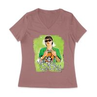 Peso-Pluma Streetwear Style Graphic T-Shirt with Green Watercolor Background ? Trendy Urban Look Women Jersey V-Neck