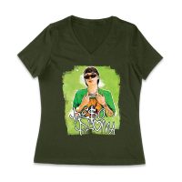 Peso-Pluma Streetwear Style Graphic T-Shirt with Green Watercolor Background ? Trendy Urban Look Women Jersey V-Neck