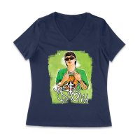Peso-Pluma Streetwear Style Graphic T-Shirt with Green Watercolor Background ? Trendy Urban Look Women Jersey V-Neck