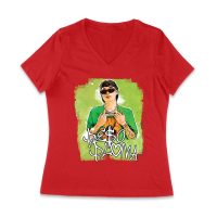 Peso-Pluma Streetwear Style Graphic T-Shirt with Green Watercolor Background ? Trendy Urban Look Women Jersey V-Neck