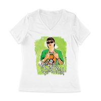 Peso-Pluma Streetwear Style Graphic T-Shirt with Green Watercolor Background ? Trendy Urban Look Women Jersey V-Neck