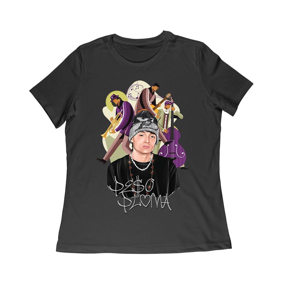 Ppt-02_Wr-Black.jpg Peso-Pluma Banda Graphic T-Shirt ? Latin Trio With Trumpet, Guitar &Amp;Amp; Double Bass ? Musical Art Tee Women Relaxed – Viva Party