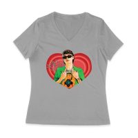 Peso-Pluma Red Heart Graphic T-Shirt ? Latin Music Star Portrait with Love-Themed Design Women Jersey V-Neck