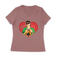Peso-Pluma Red Heart Graphic T-Shirt ? Latin Music Star Portrait with Love-Themed Design Women Jersey V-Neck