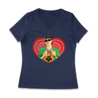 Peso-Pluma Red Heart Graphic T-Shirt ? Latin Music Star Portrait with Love-Themed Design Women Jersey V-Neck