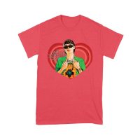 Peso-Pluma Red Heart Graphic T-Shirt ? Latin Music Star Portrait with Love-Themed Design Unisex Youth