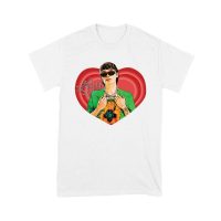Peso-Pluma Red Heart Graphic T-Shirt ? Latin Music Star Portrait with Love-Themed Design Unisex Youth