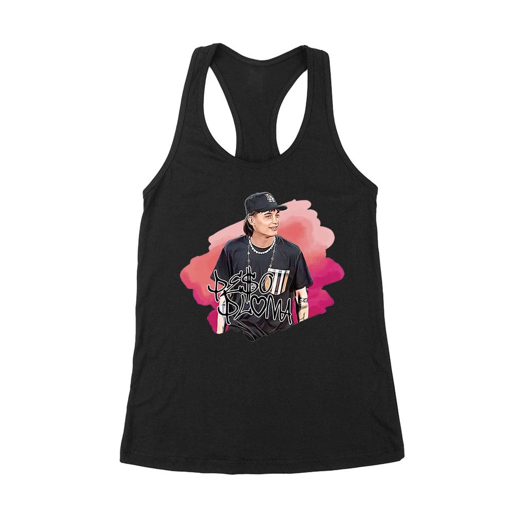 Ppt-13_Wrtt-Black.jpg Peso-Pluma Graphic Tee - Latin Urban Music Style With Red Artistic Patch Design Women'S Racerback Tank Top – Viva Party