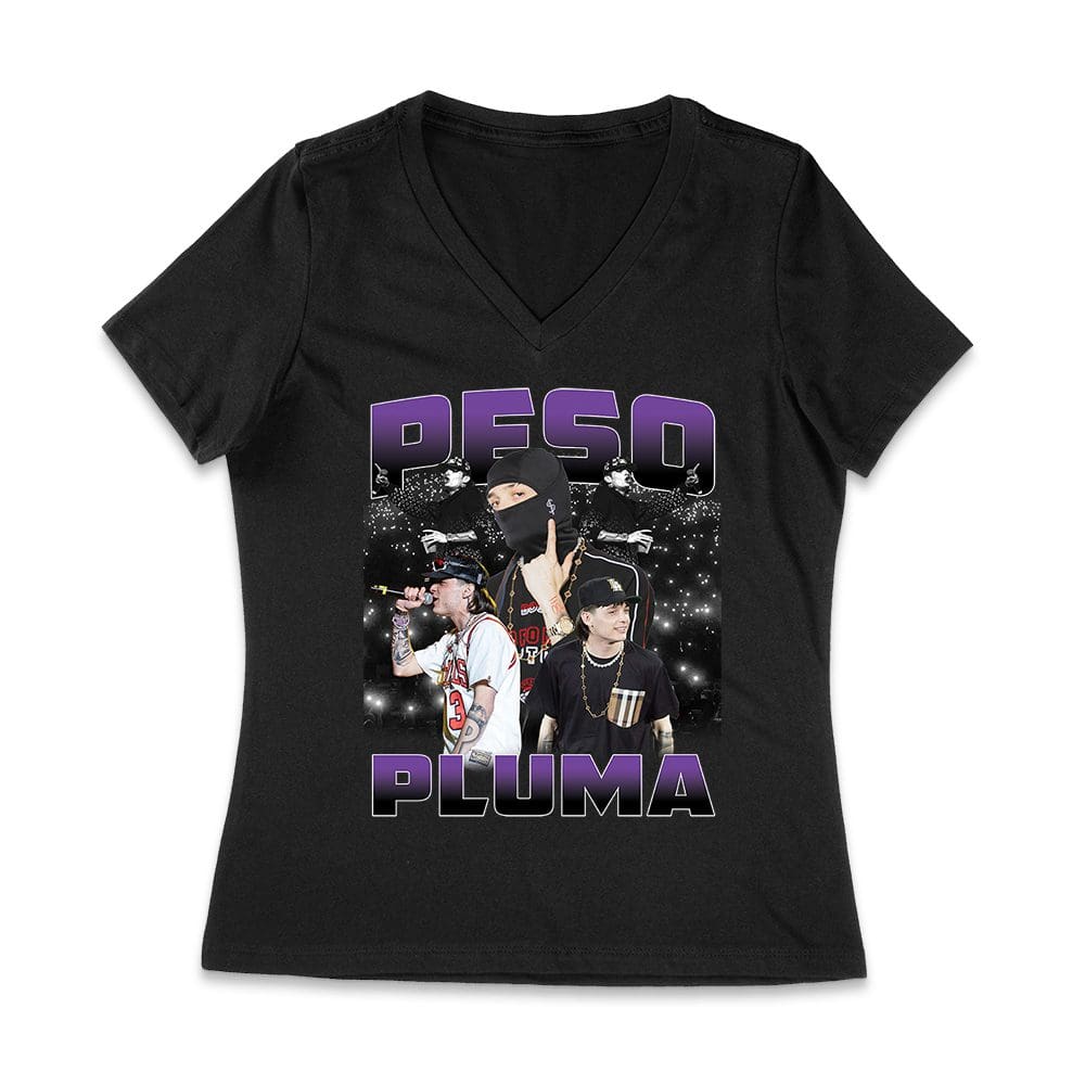 Ppt-19_Wvn-Black.jpg Peso-Pluma Graphic Tee - Striking Latin Artist Design With Iconic Visuals Women Jersey V-Neck – Viva Party