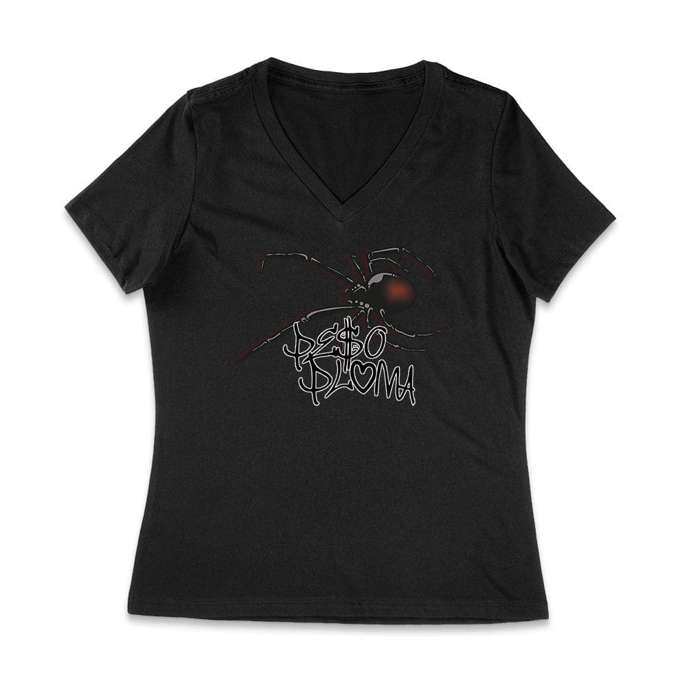 Ppt-21_Wvn-Black.jpg Peso-Pluma Graphic Tee - Bold Design Featuring Artist Name And Iconic Spider Tattoo Women Jersey V-Neck – Viva Party