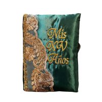5 Pc Hunter Green and Gold Quinceanera Pillow Set