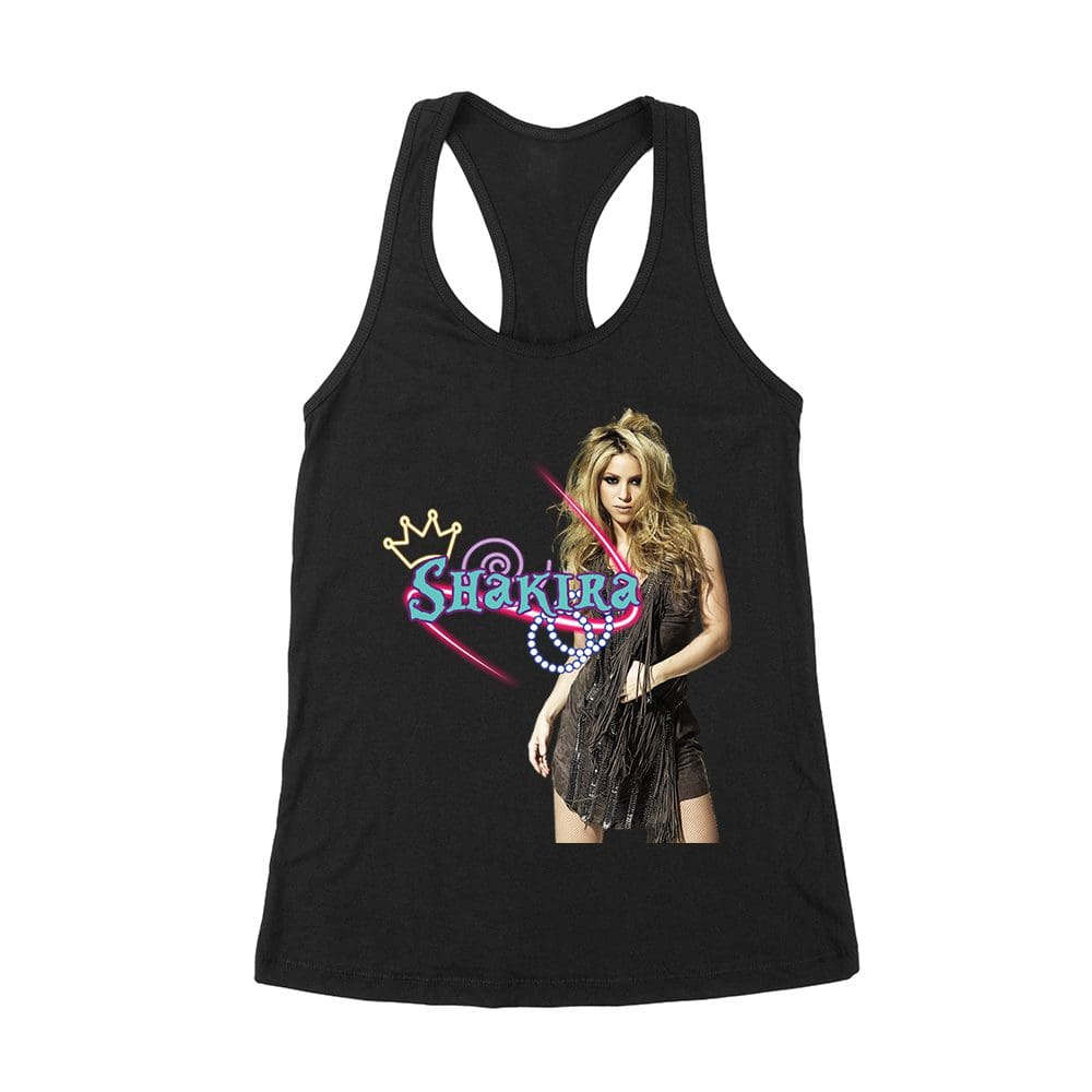 Skr-01_Wrtt-Black.jpg Shakira Neon Crown Graphic Tee - Bold Latin Pop Queen Design For Fans Women'S Racerback Tank Top – Viva Party