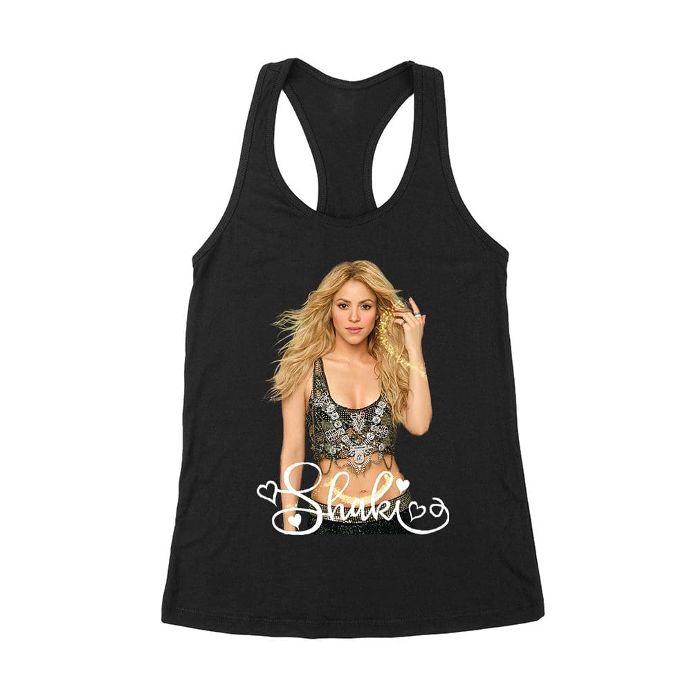 Skr-04_Wrtt-Black.jpg Shakira-Isabel Neon Style Diva - Electric Pop Art Design Featuring The Latin Music Queen Women'S Racerback Tank Top – Viva Party