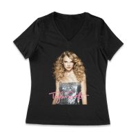 Taylor-Swift Classic Look with Curls and Charm T-Shirt Women Jersey V-Neck – Viva Party