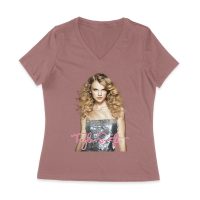 Taylor-Swift Classic Look with Curls and Charm T-Shirt Women Jersey V-Neck