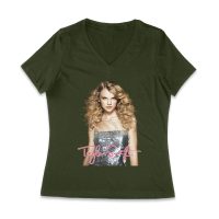 Taylor-Swift Classic Look with Curls and Charm T-Shirt Women Jersey V-Neck