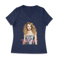 Taylor-Swift Classic Look with Curls and Charm T-Shirt Women Jersey V-Neck
