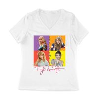Taylor-Swift Color Block Portrait Pop Art T-Shirt Women Jersey V-Neck