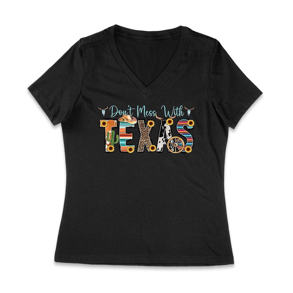Txa-11_Wvn-Black.jpg Don'T Mess With Texas Wedding Invitation Bundle - Rustic, Personalized Wedding Set For Southern Charm, Custom Design, Texas Wedding Decor Women Jersey V-Neck – Viva Party