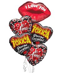 Toxica, Te Amo, I Love You! Perome Encantas, Valentine's Day Balloon Bouquet 5 Balloons – Viva Party