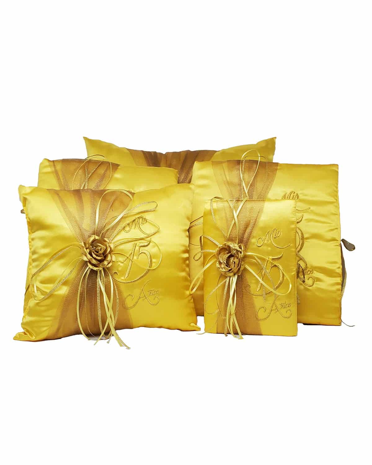 Yellowandgold.jpg 5 Pc Yellow And Gold Quinceanera Pillow Set - Elegant Mis 15 Anos Celebration Essentials – Viva Party